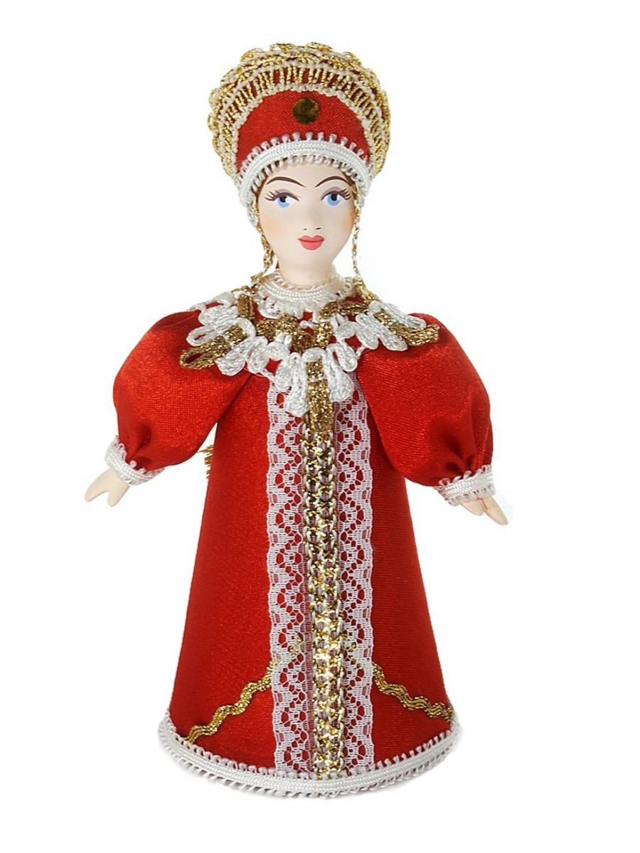 Кукла коллекционная фарфоровая в праздничном русском костюме.
