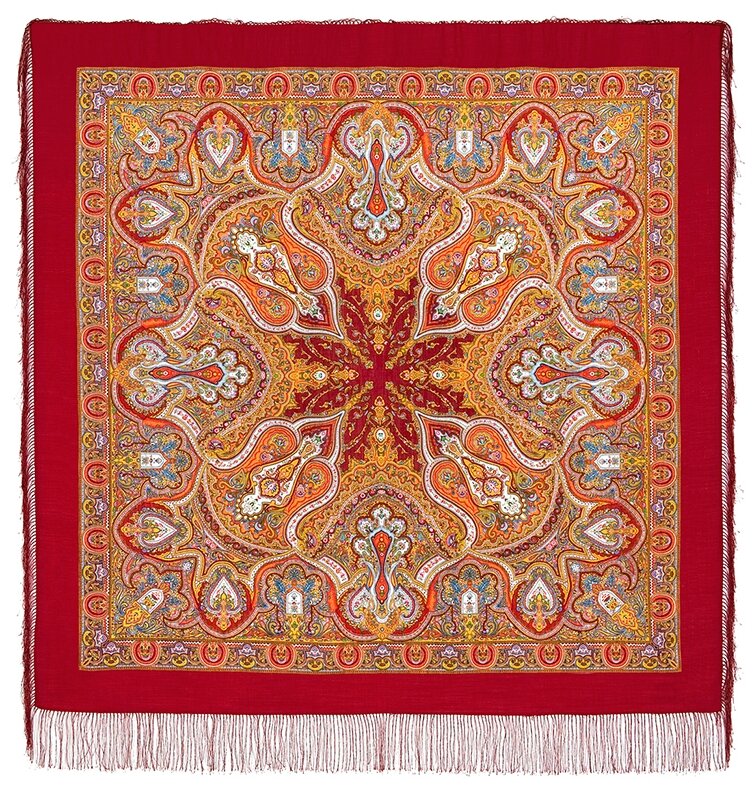 Павловопосадские платки/шерстяной платок с шелковой бахромой, 710 испанский, вид 5, красный