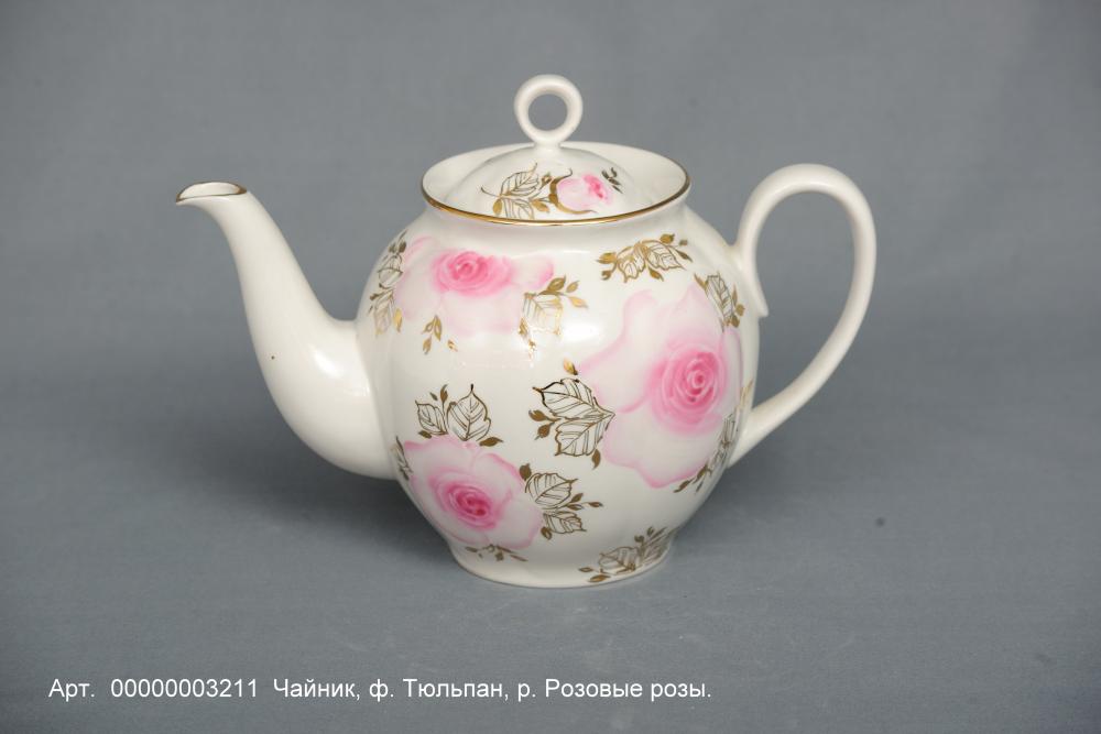 Чайник розовые розы (форма тюльпан)
