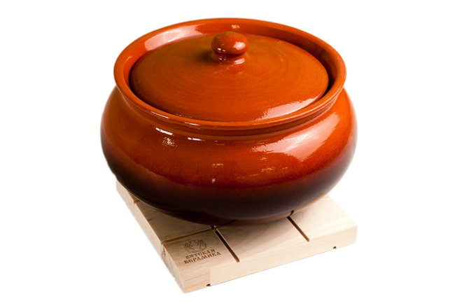 Крынка - супница 2,5 литра с деревянной подставкой (1,65 кг.)(традиция)