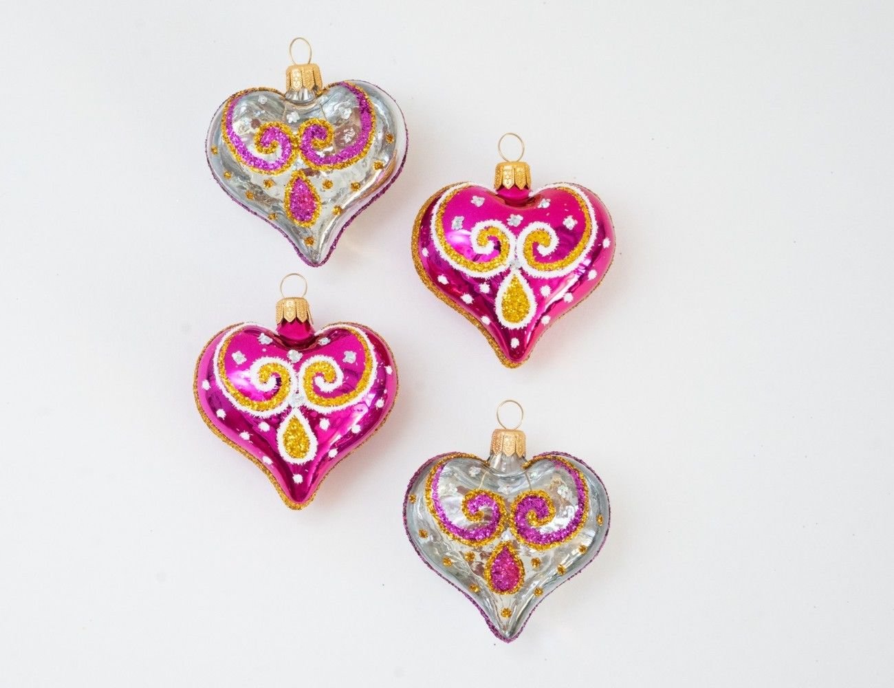 Набор ёлочных игрушек сердечки-2, розовые, 60 мм, 4 шт., елочка