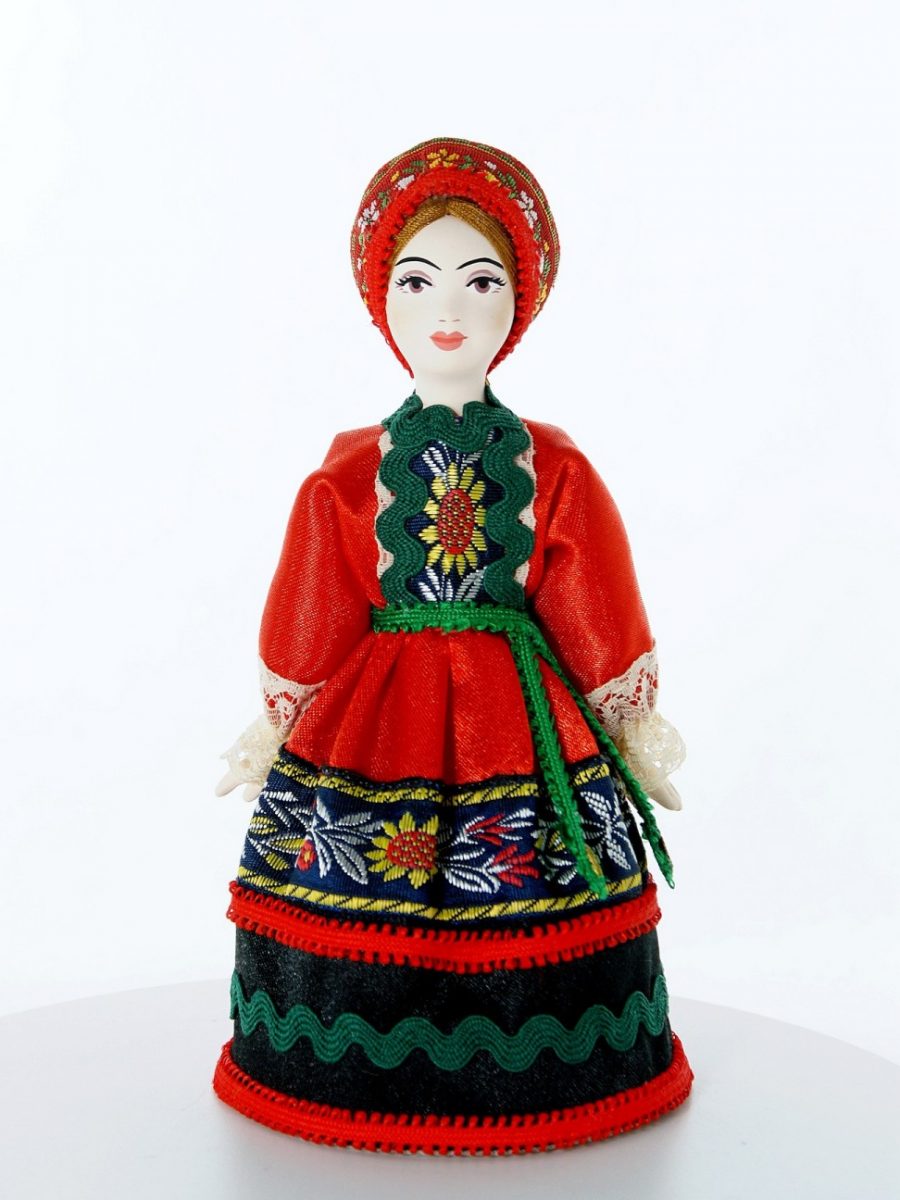 Кукла коллекционная потешного промысла девочка в праздничном костюме.