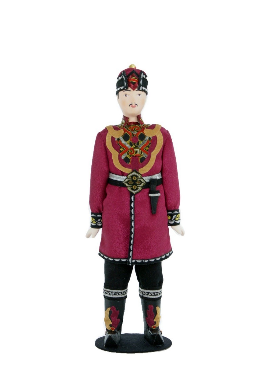 Кукла коллекционная потешного промысла в калмыцком праздничном мужском костюме.