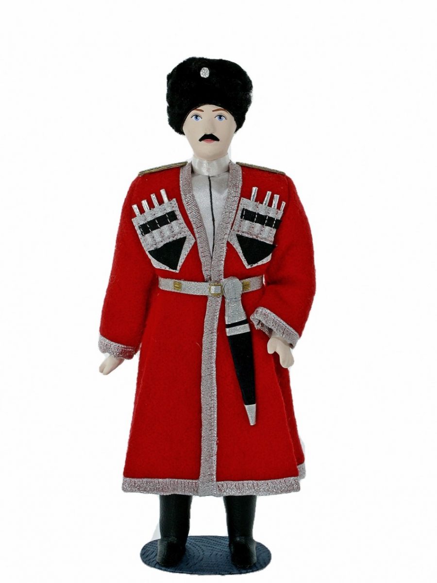 Кукла коллекционная фарфоровая казак кубанский в красной черкеске